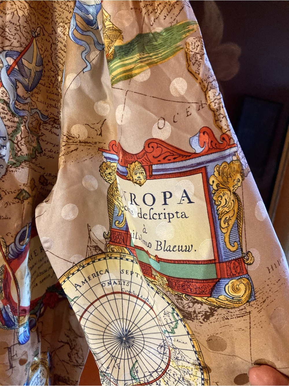 Map-Print Button-Up Blouse in Beige and Multicolor - Picture 4 of 10